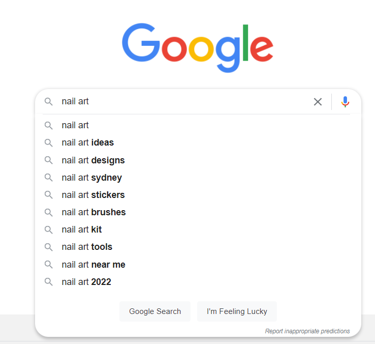 google search with search suggestions